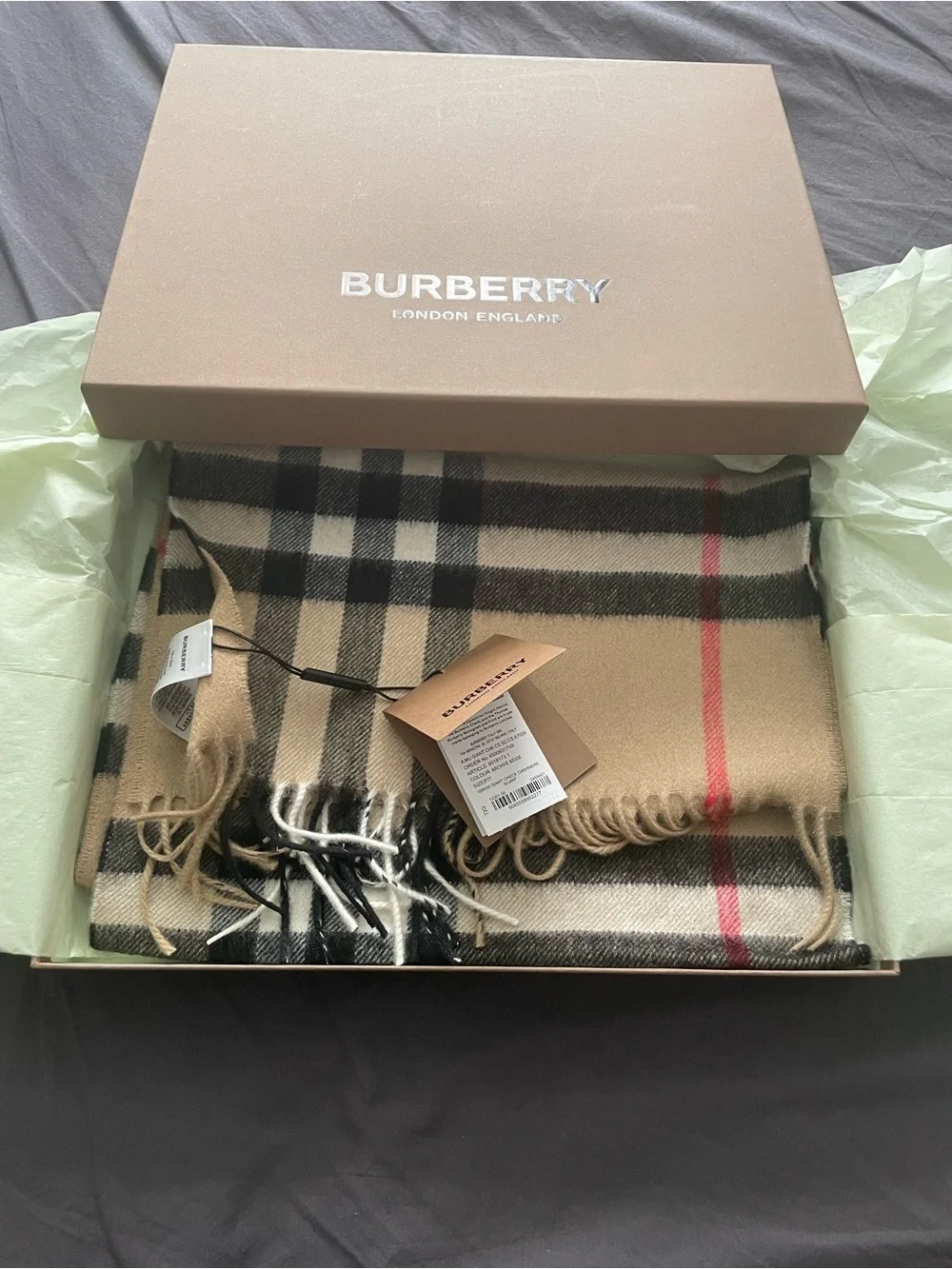 Burberry Beige, Black & White Giant Check Cashmere Scarf